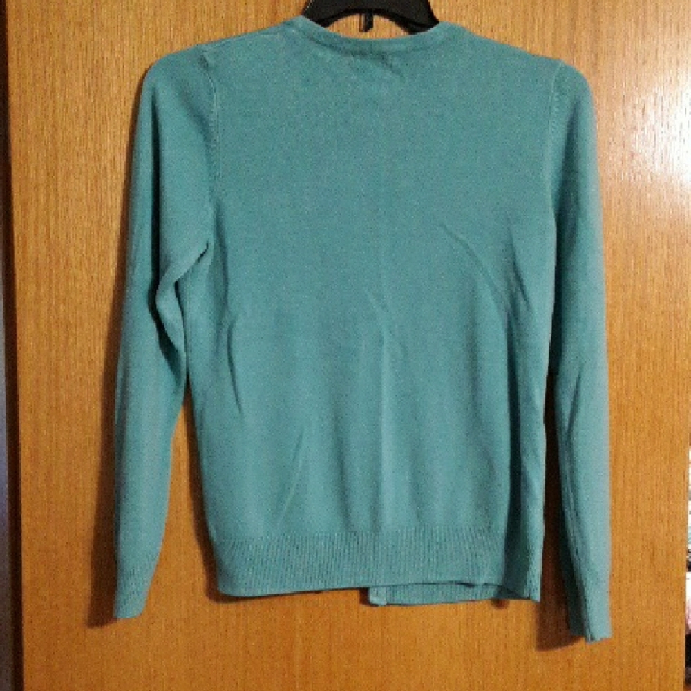 croft & barrow Teal Button-Up Crewneck Cardigan - Picture 6 of 7